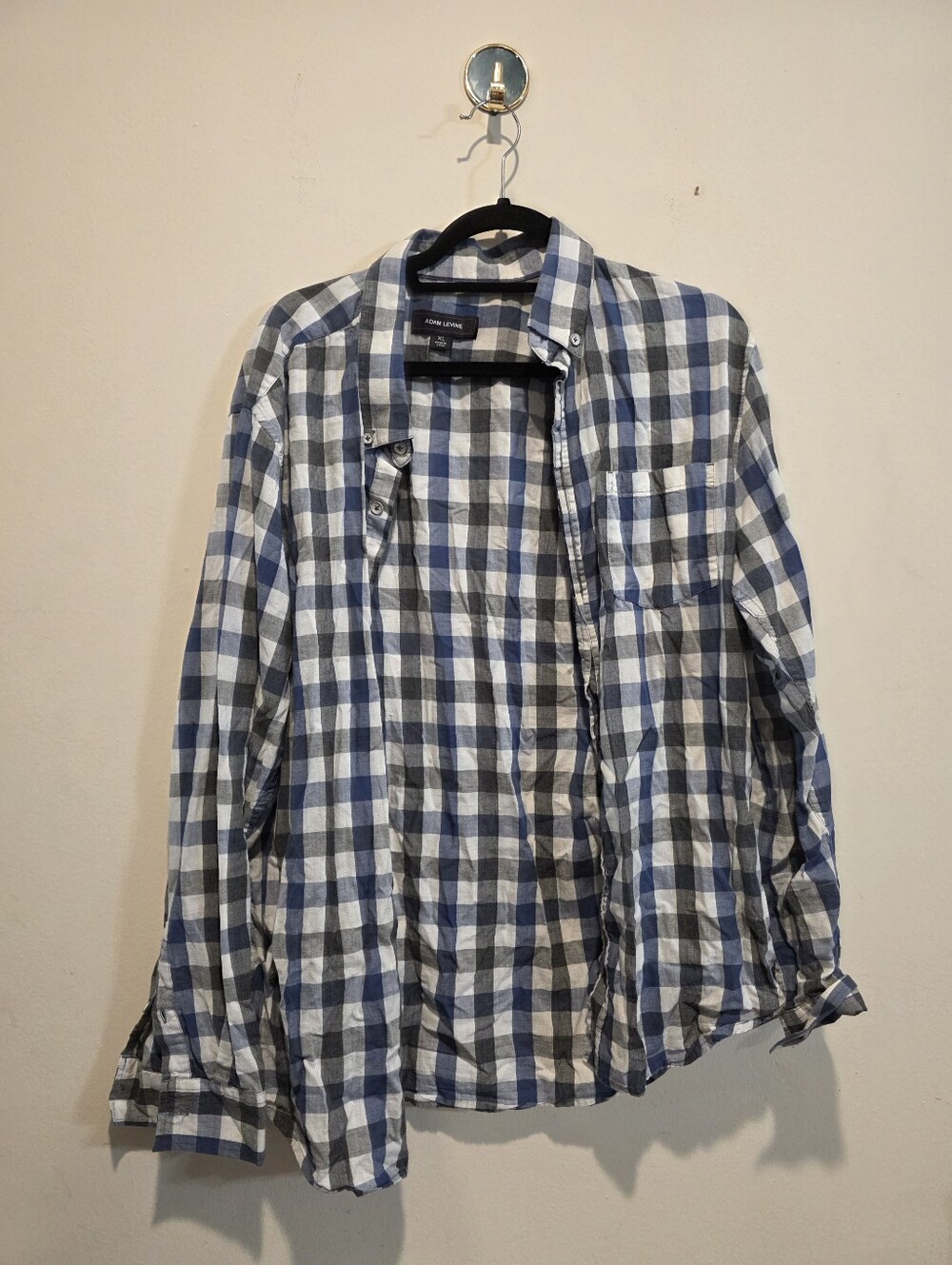 Adam Levine Blue Gray Gingham Plaid Long Sleeve Button Down Shirt XL